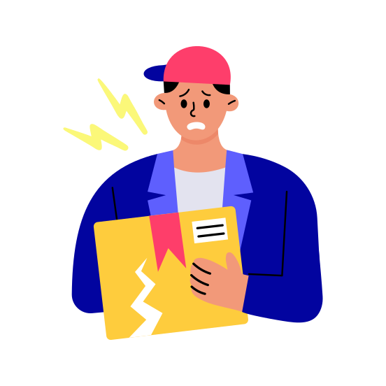 Damaged Parcel, Broken, Cracked, Fragile, Unhappy, illustration