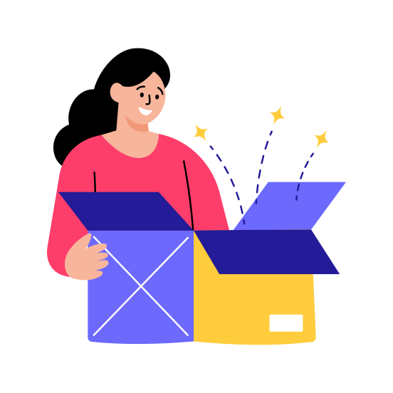 Satisfied Customer, Unboxing, Happy, Smiling, Excited illustration