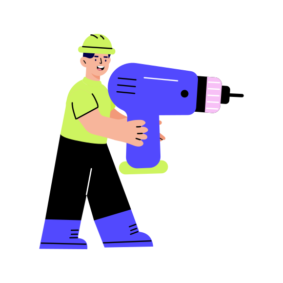 Factory Worker, Labour, Engineer, Driller, Industrial illustration