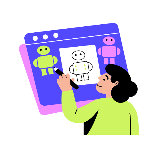 Robot Blueprint, Prototyping, Drafting, Drawing, Sketching illustration