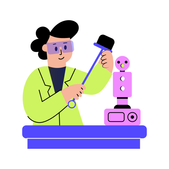 Robot Calibration, Measuring, Engineer, Machine Scientist, Expert illustration