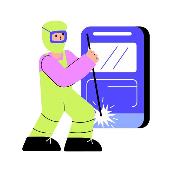 Welding, Fabrication, Worker, Labour, Industrial illustration