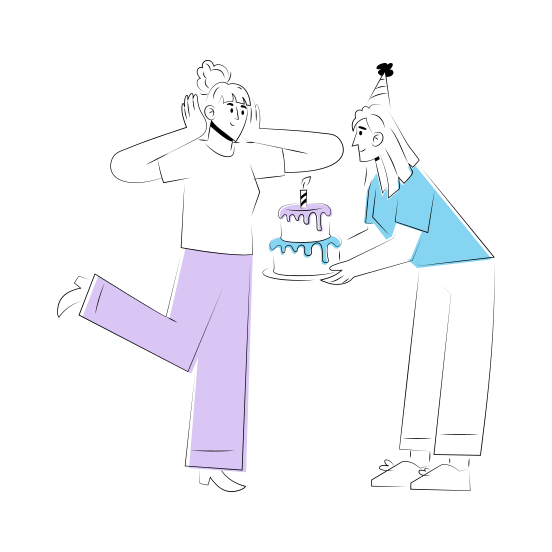 Birthday Surprise, Cake, Celebration, Best Friend, Friendship illustration