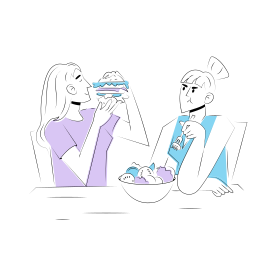 Eating Food, Meal, Friends, Friendship, Teasing illustration