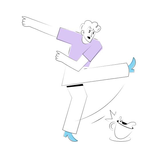 Angry Customer, Misbehaving, Kicking, Frustrated, Dislikes Coffee illustration