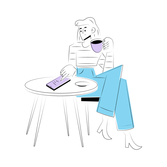 Mobile Chat, Messaging, Texting, Conversation, Drinking Coffee illustration