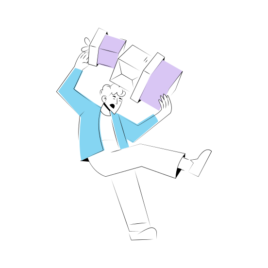 Man Slipping, Mishap, Falling, Presents, Gifts, illustration