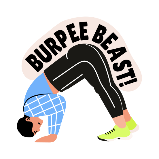 Burpee Exercise, Fitness, Workout, Gym, Typography illustration