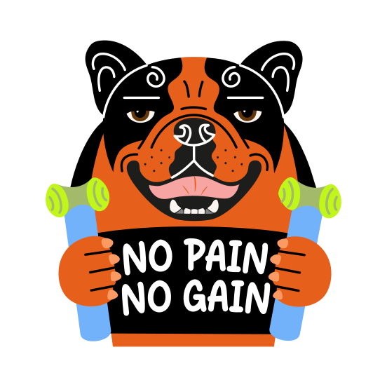 Fitness Bulldog, Dumbbells, Workout, Barbell, Typography illustration
