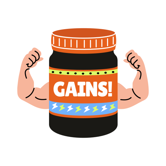 Supplement Bottle, Muscles, Fitness, Drink, Typography illustration