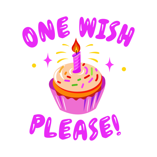 Birthday Wish, Cupcake, Sweet, Dessert, Typography illustration