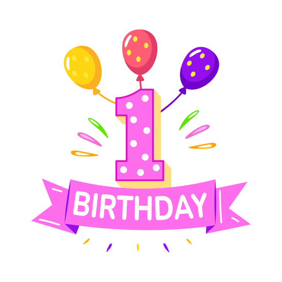 First Birthday, Balloons, Celebration, Party, Confetti illustration