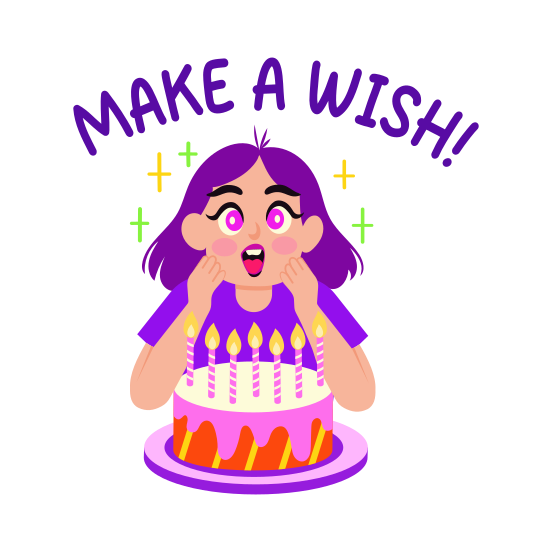 Sweet Wishes, Candles, Blowing, Happy, Joyful illustration