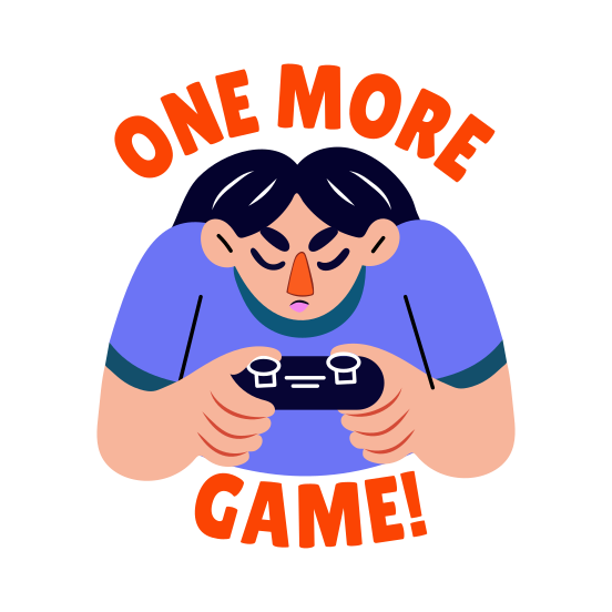 Addicted, Playing, Gamepad, Controller, Character, Typography illustration