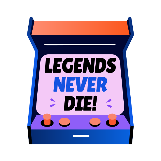 Arcade Game, Joystick, Play Buttons, Machine, Typography illustration