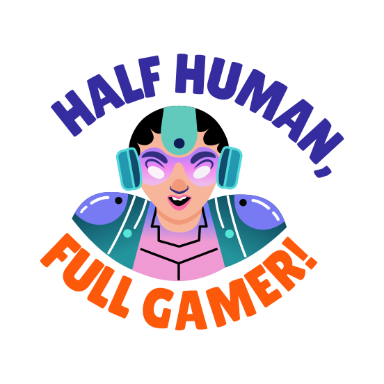 Bionic Character, Headset, Gaming, Character, Typography, illustration