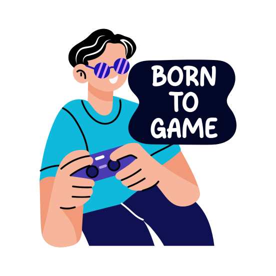 Born Gamer, Joystick, Gaming, Character, Typography, illustration