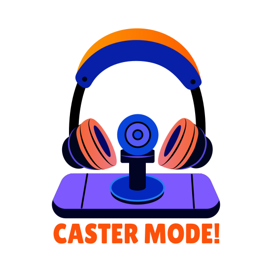 Caster Mode, Webcam, Headphones, Headset, Typography illustration