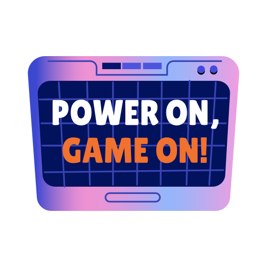 Game Power, Displaying, Screen, Device, Typography illustration