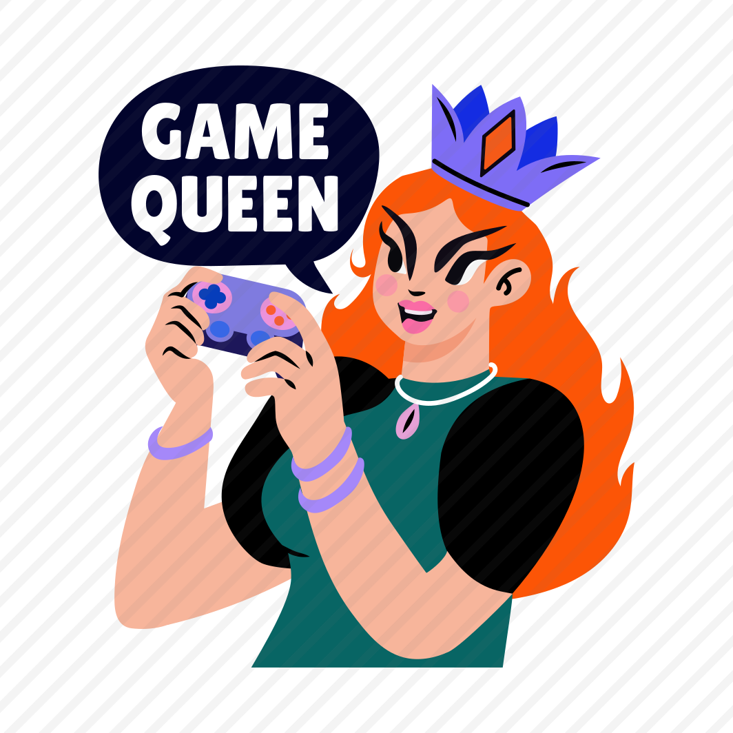 Game Queen, Playing, Gamepad, Character, Typography preview