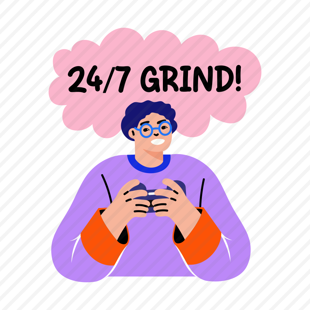 Grind Time, Gamepad, Gaming, Typography, Character preview