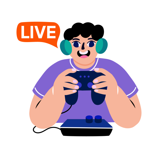Live Stream, Playing, Gaming, Character, Typography illustration