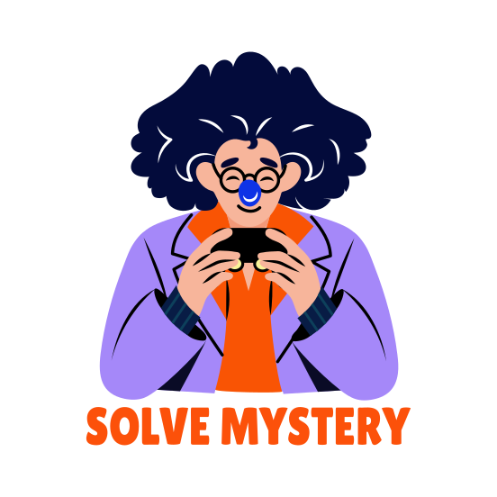 Mystery Solve, Gamepad Gaming, Character, Typography illustration