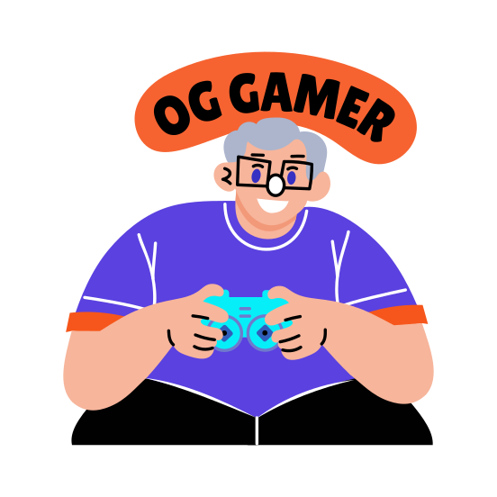 Og Gamer, Playing, Gaming, Character, Typography, illustration