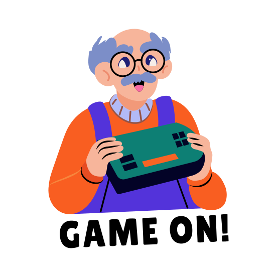 Person Playing, Handheld, Gamepad, Character, Typography illustration