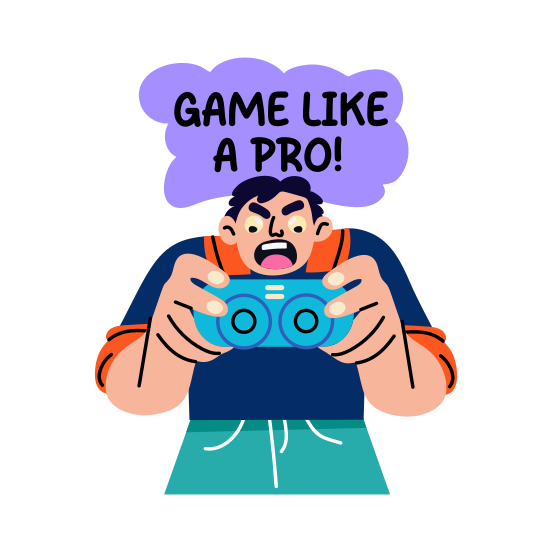 Pro Gamer, Playing, Gaming, Character, Typography, illustration