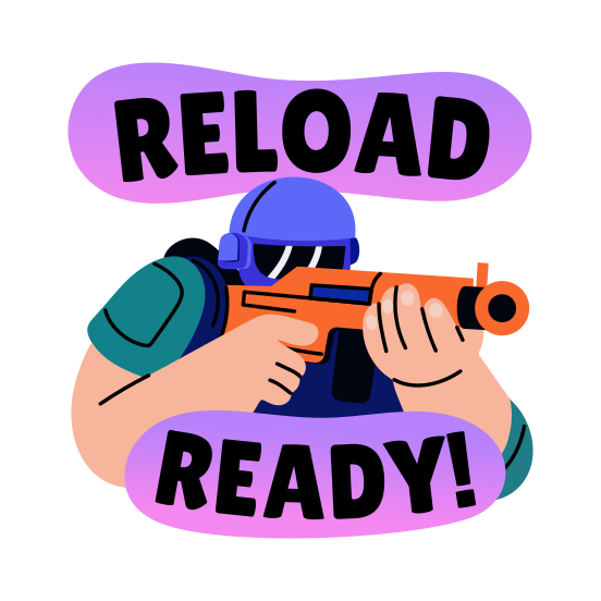 Reload, Shooting, Gaming, Character, Typography, illustration