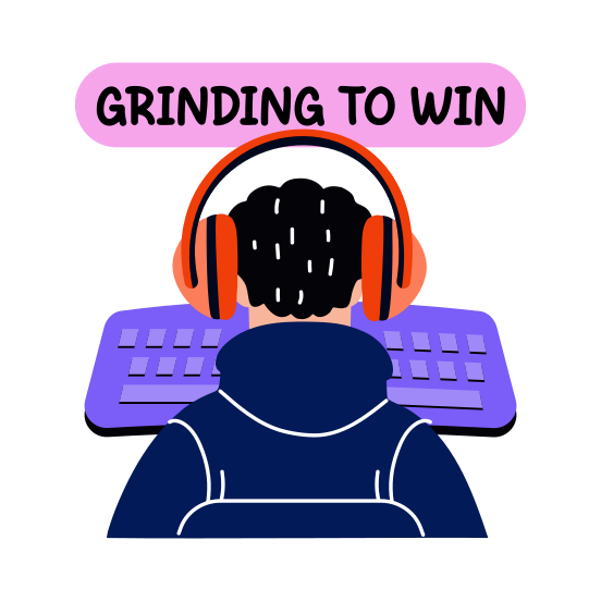 Sitting Player, Playing, Character, Gaming, Typography illustration