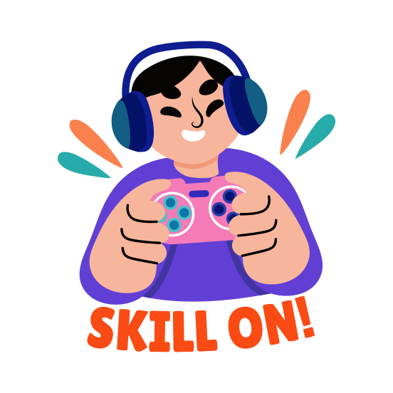 Skill On, Gamepad, Gaming, Character, Typography, illustration