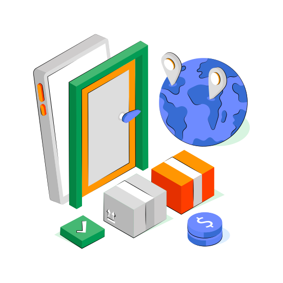 Door Delivery, Home Delivery, Parcel Delivery, Package Delivery, Logistic Delivery,  illustration