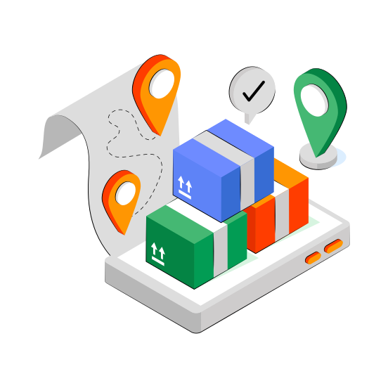 Mobile Parcel Location, Mobile Package, Online Package, Mobile Delivery, Phone Parcel Tracking  illustration