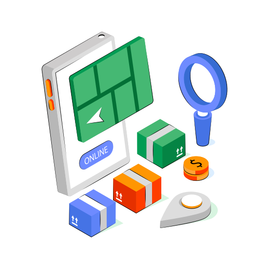 Parcel Location, Mobile Parcel Tracking, Package Location, Package Direction, Geolocation illustration