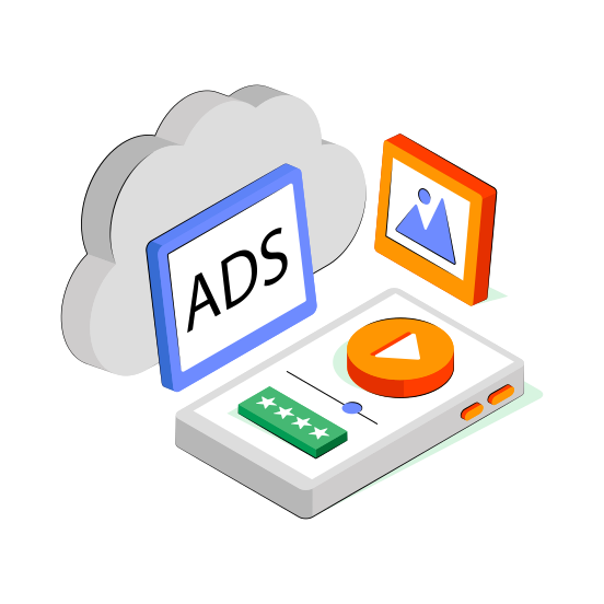 Cloud Ad, Cloud Advertisement, Cloud Technology, Cloud Computing, Cloud Hosting  illustration