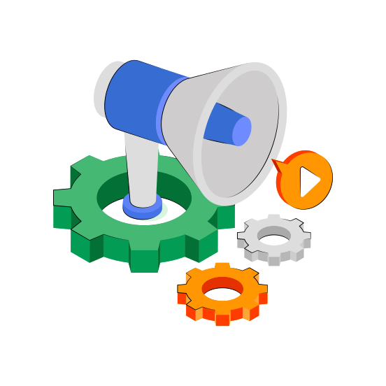 Marketing Setting, Marketing Management, Marketing Development, Announcement Management, Announcement Development,  illustration