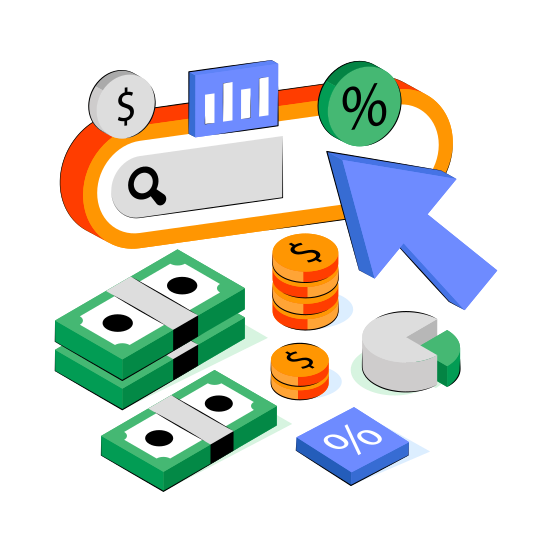 Search Money, Search Discount, Financial Research, Search Cash, Business Research  illustration