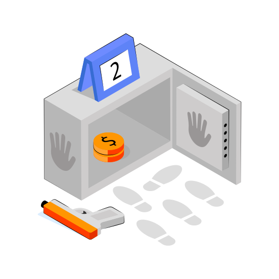 Crime Scene, Footprints, Fingerprints, Evidence, Weapon  illustration