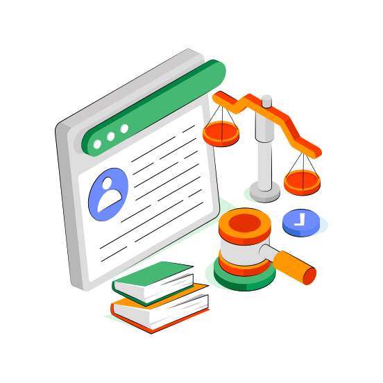 Online Justice, Equity, Fairness, Online Law, Justice Scale  illustration