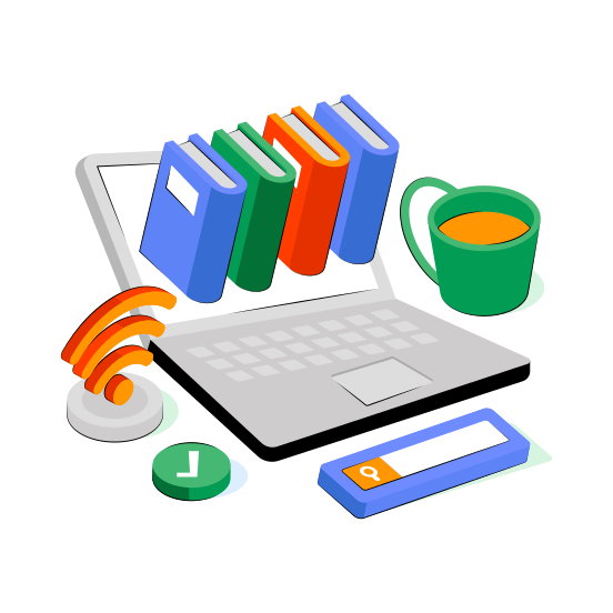 Digital Library, Digital Books, Online Booklets, Online Library, E Books illustration