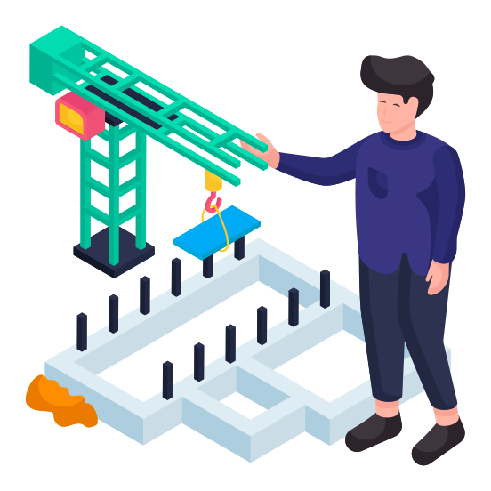 Building Construction, Building Model, Construction Foundation, Construction Site, Scaffolding illustration