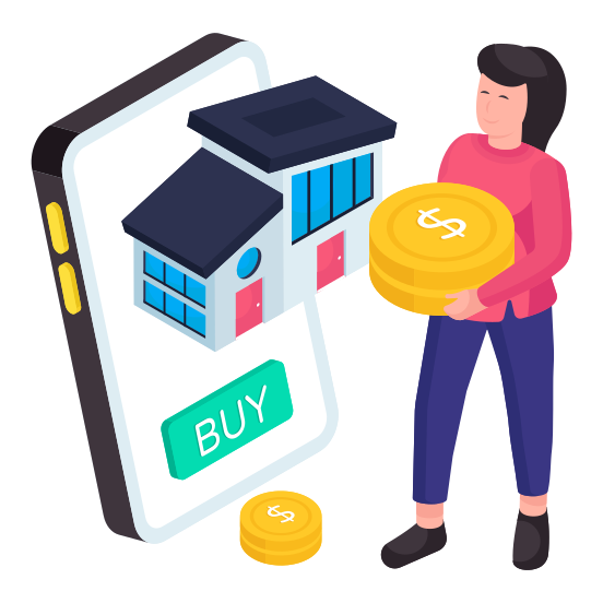 Online Property, Online House, Buy Home Online, Online Real Estate, Real Estate App illustration