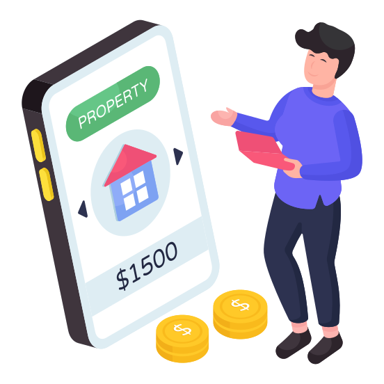 Online Property, Online House, Mobile Home Price, Online Real Estate, Real Estate App illustration