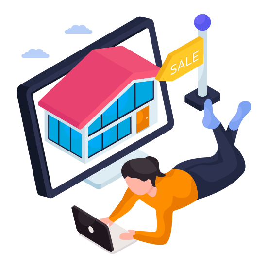 Online Property, Online House, Online Home, Online Real Estate, Real Estate Website illustration