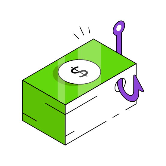 Money Phishing, Money Spoofing, Cybercrime, Cyber Attack, Financial Phishing  illustration