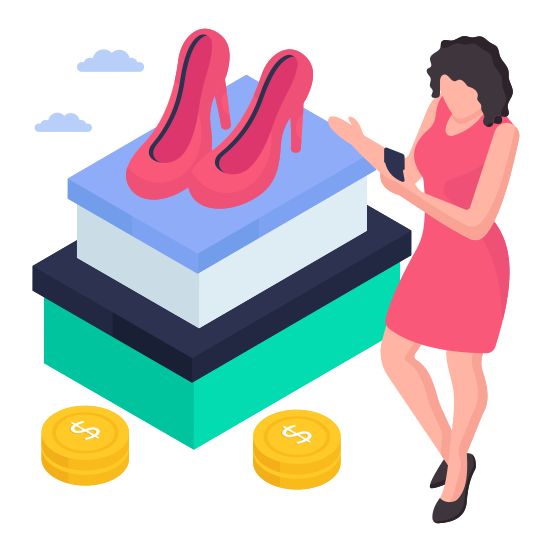 Buy Heels, Buy Shoes, Shopping, Spending, Commerce illustration