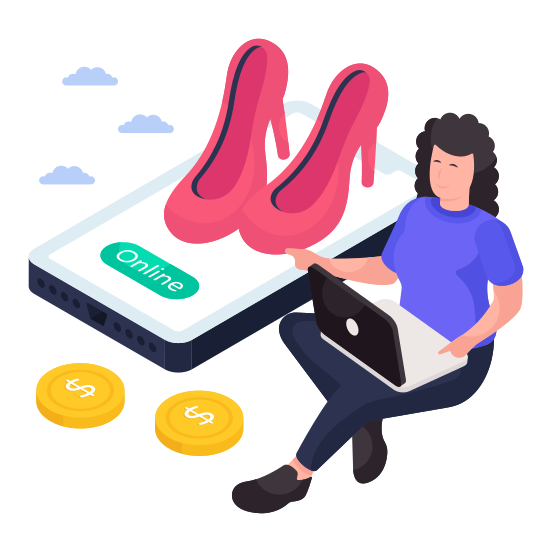 Mobile Shopping, Eshopping, Ecommerce, Online Shopping, Buy Heels Online illustration