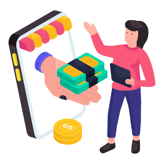 Online Cash, Giving Money Online, Online Banking, Ebanking, Ecommerce, illustration